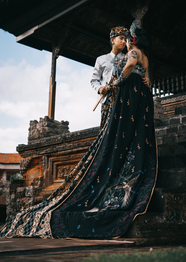 close up of wedding couple staring into each other
